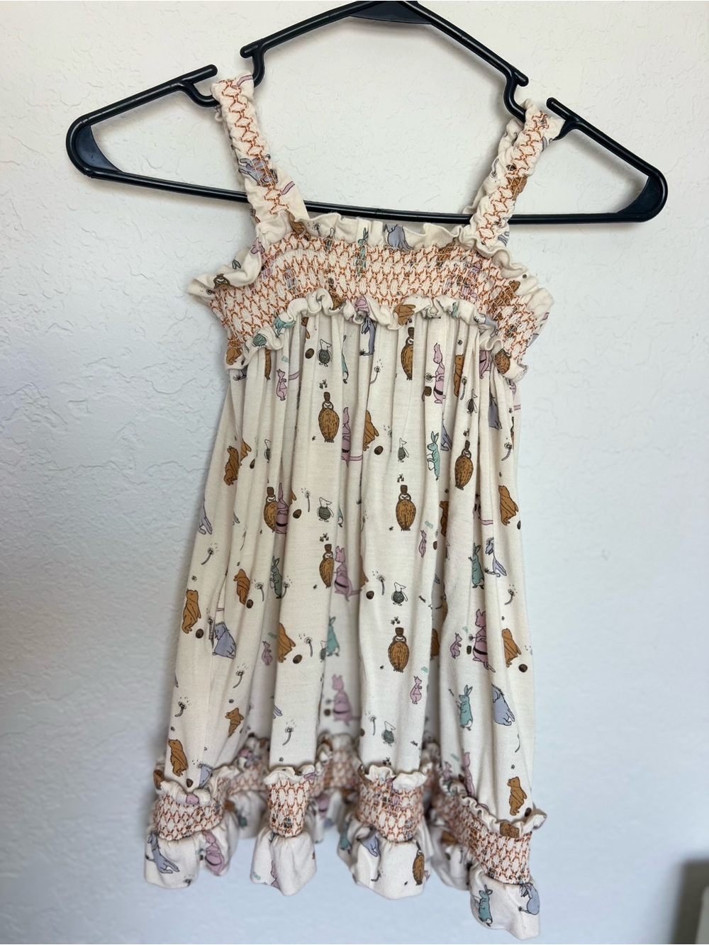 Kate Quinn Girls 5Y Smocked Winnie the Pooh Ivory Knit Sundress Bamboo Blend